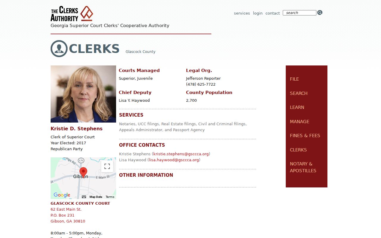 Glascock County court case records clerk listing